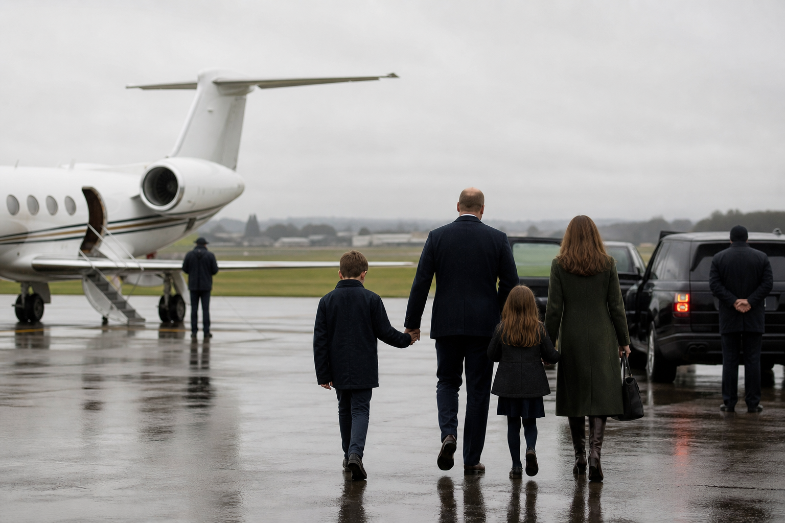 Editorial illustration for Prince Harry, Meghan and children arrive in UK after reported relocation plan