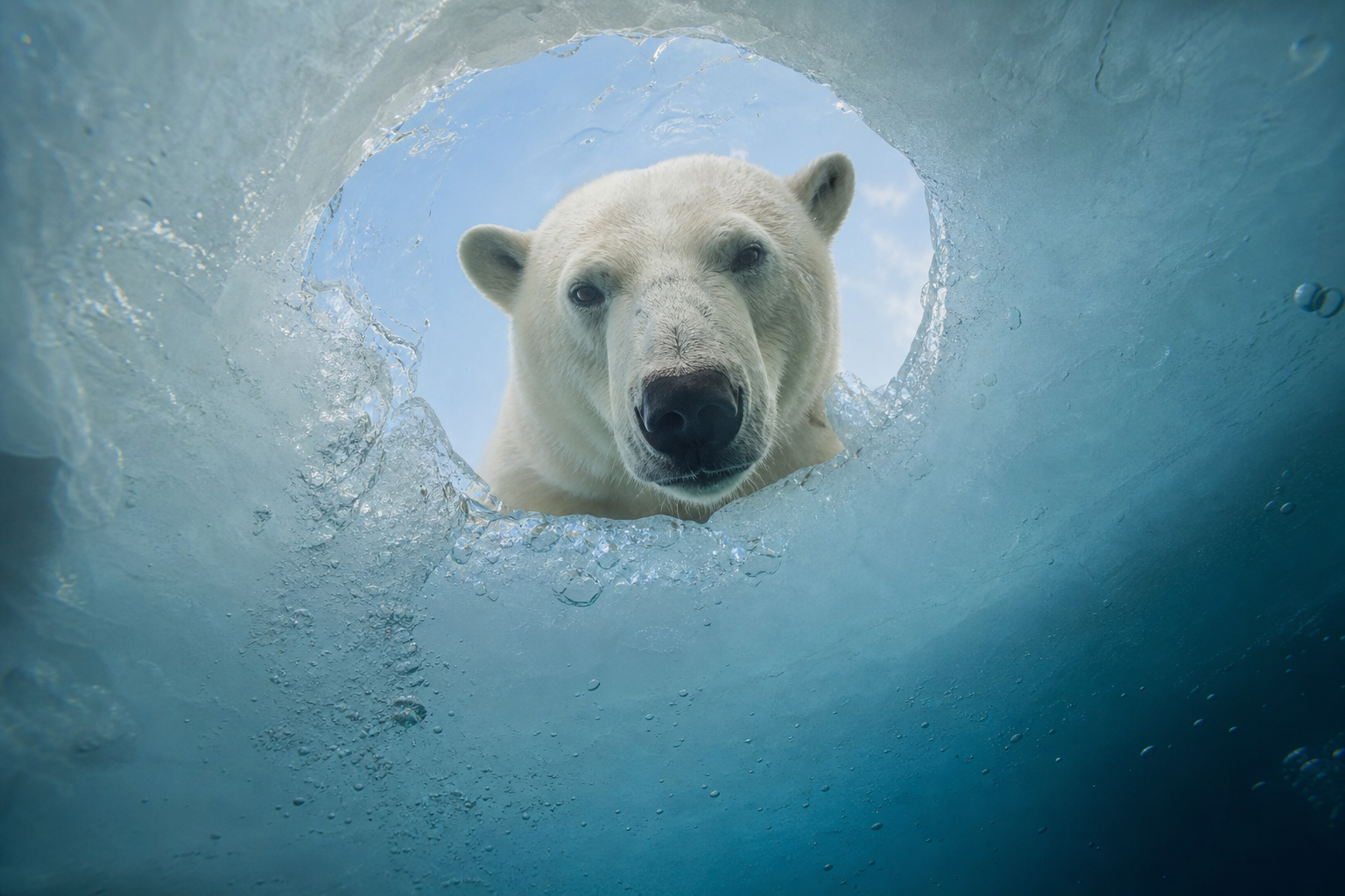 Editorial illustration for Polar Bear Peering Through Ice Among Wildlife Photographer of the Year 2026 Standouts