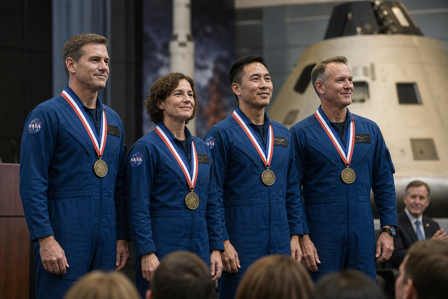 Editorial illustration for Artemis II Crew Receives Congressional Space Medal of Honor After Record Lunar Flyby