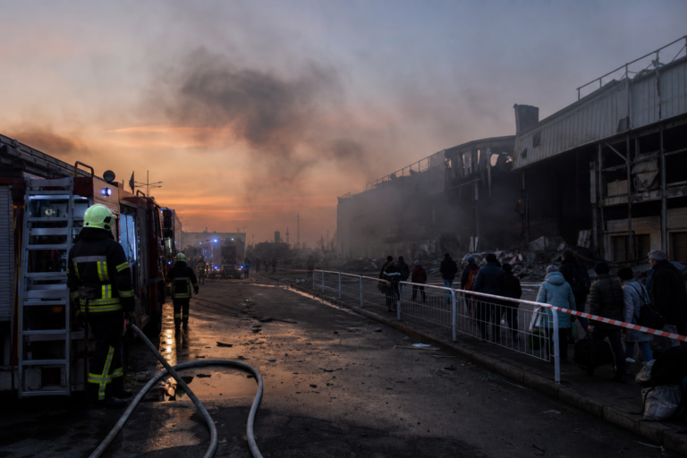 Editorial illustration for At least 27 killed after strike and explosions near Kyiv, officials say