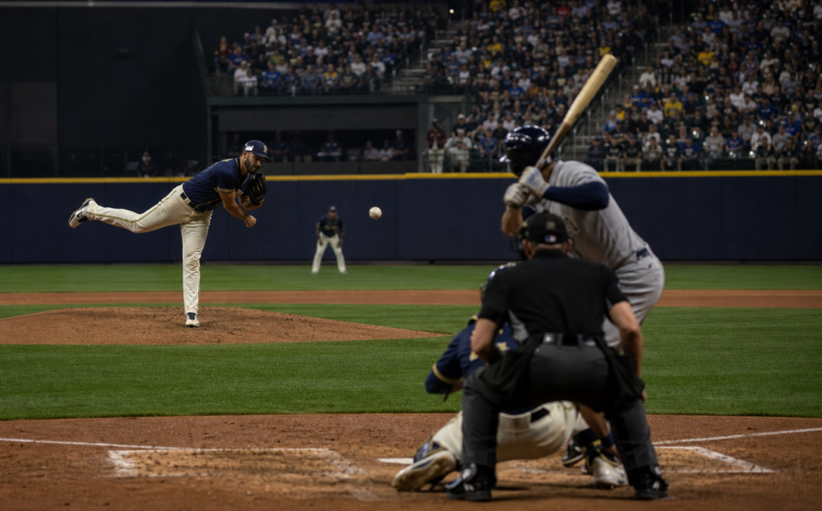 Editorial illustration for Logan Henderson’s one-hit start powers Brewers past Rangers, 6-1