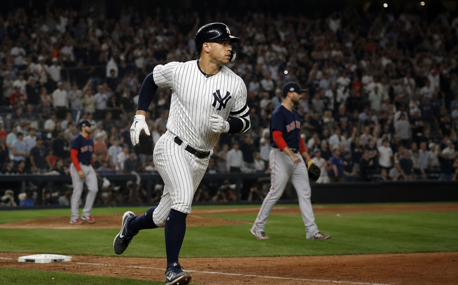 Editorial illustration for Yankees’ Doubleheader Split With Red Sox Restores a Wild-Card Cushion — but Leaves the Rivalry’s Decider Ahead