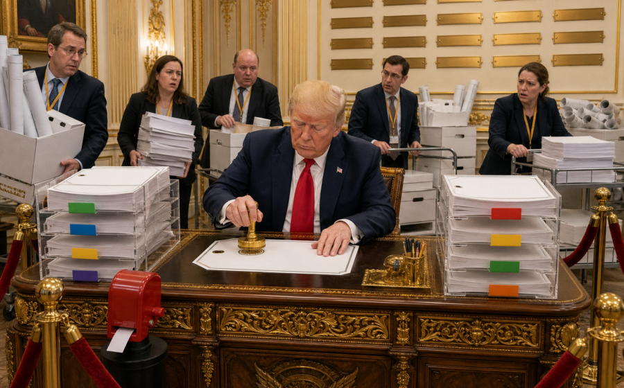 Editorial illustration for Trump Opens Presidential Name-Use Desk After No-Trump Loses Delaware Primary