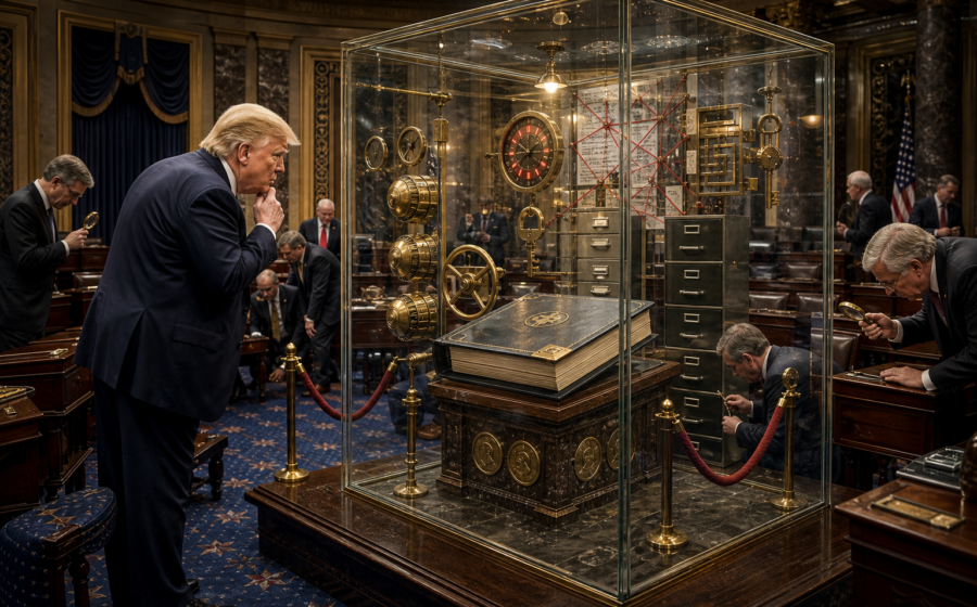 Editorial illustration for Senate Locks Crypto Bill in Escape Room Until It Finds an Ethics Clause