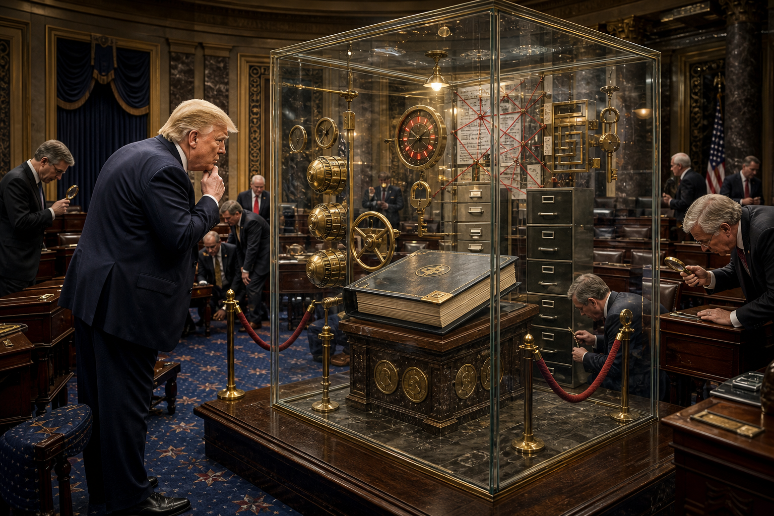 Editorial illustration for Senate Locks Crypto Bill in Escape Room Until It Finds an Ethics Clause