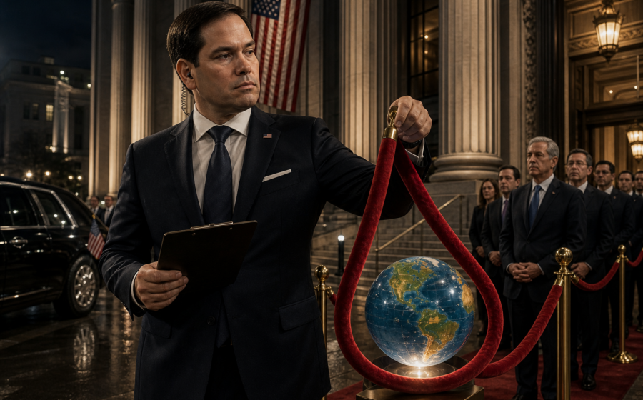 Editorial illustration for Rubio Puts South African Officials on America’s Velvet-Rope Guest List