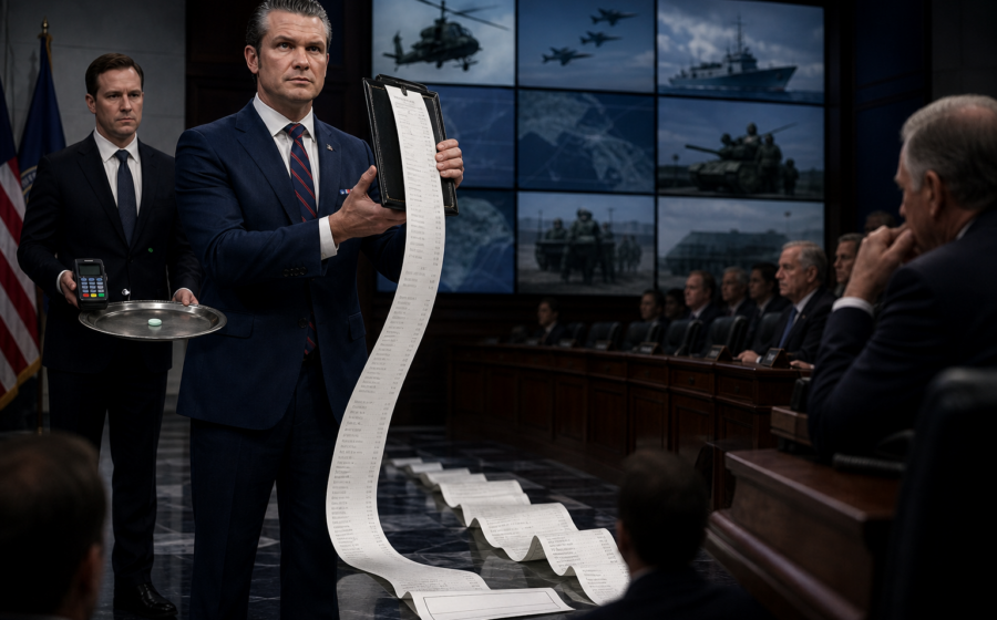 Editorial illustration for Pentagon Hands Senate Iran War Check With Suggested 22% Gratuity