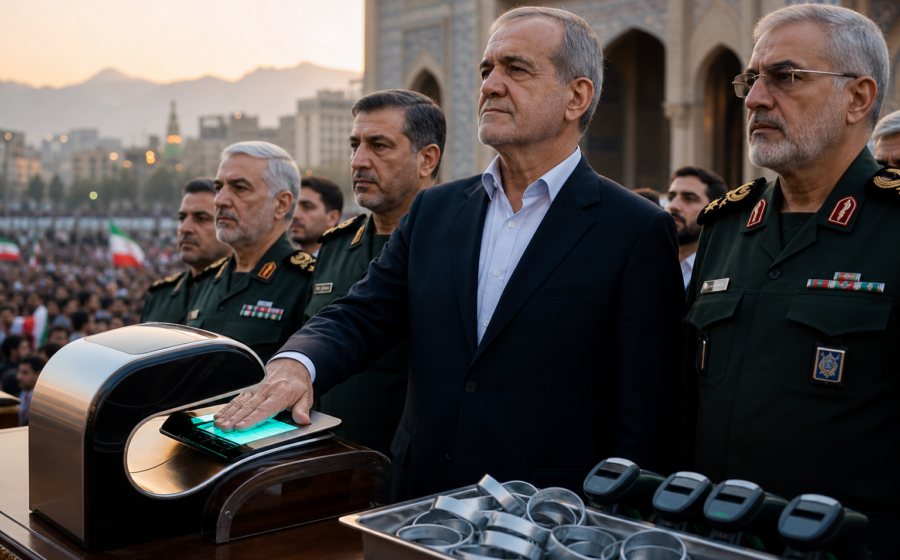 Editorial illustration for Iran Turns Giant Rally Into National Sacrifice Loyalty Program