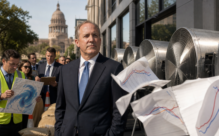 Editorial illustration for Paxton Super PAC Deploys Industrial Fans Against Talarico Momentum