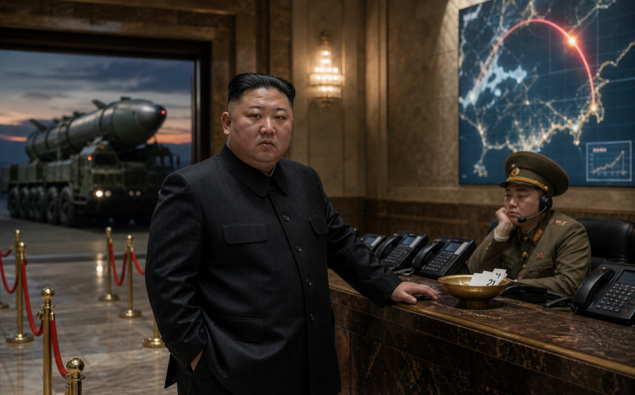 Editorial illustration for Kim Jong Un Rebrands Missile Program as Premium Headache Experience