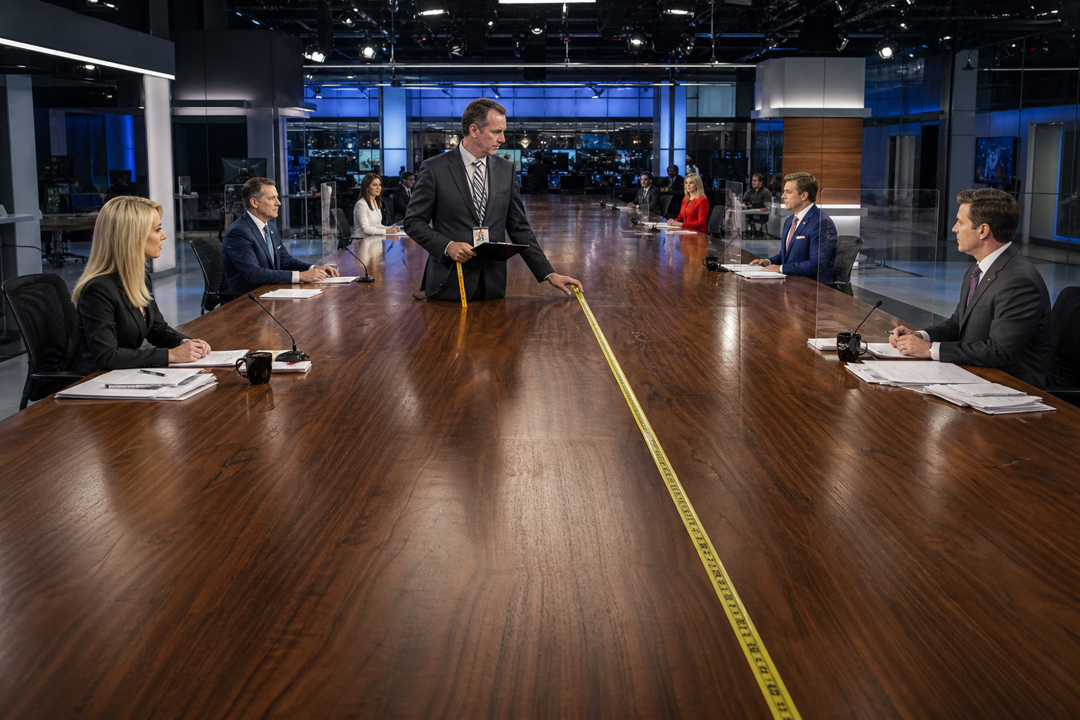 Editorial illustration for CNN and CBS Ordered to Share One Giant Breaking-News Desk