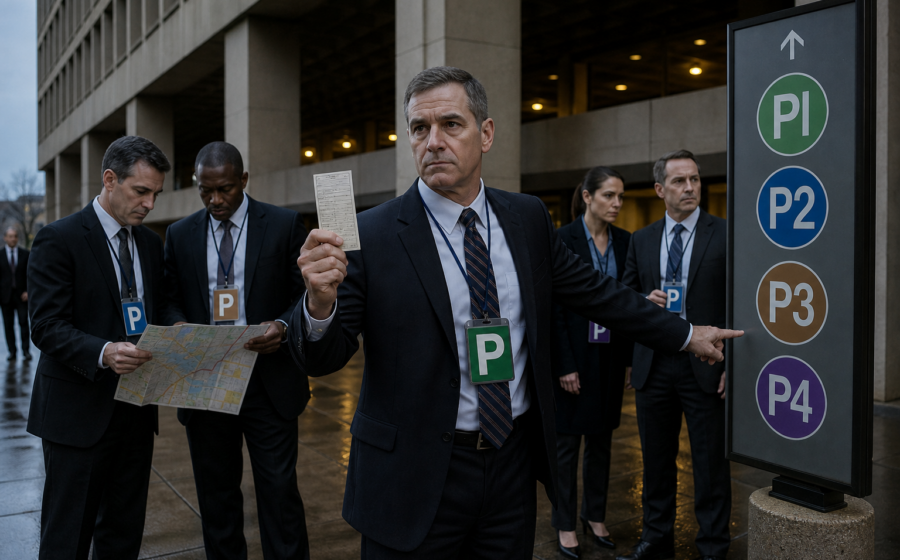 Editorial illustration for FBI Reassigns Every Agent to a Parking Garage Identity
