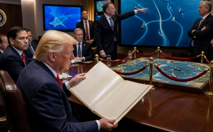 Editorial illustration for Trump Requires Red Sea Crisis To Submit Better Deck Before Response