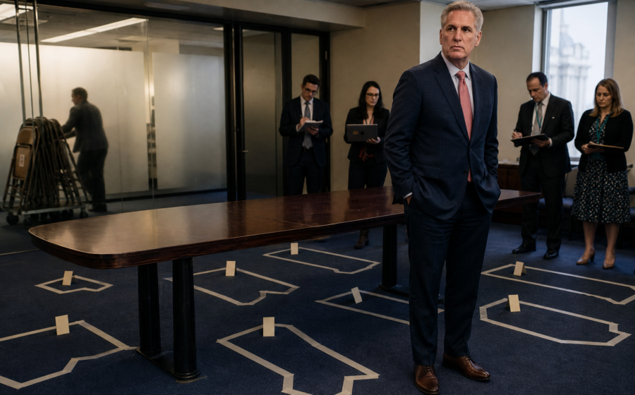 Editorial illustration for Kevin McCarthy Orders GOP Midterm Hopefuls to Campaign Without Chairs