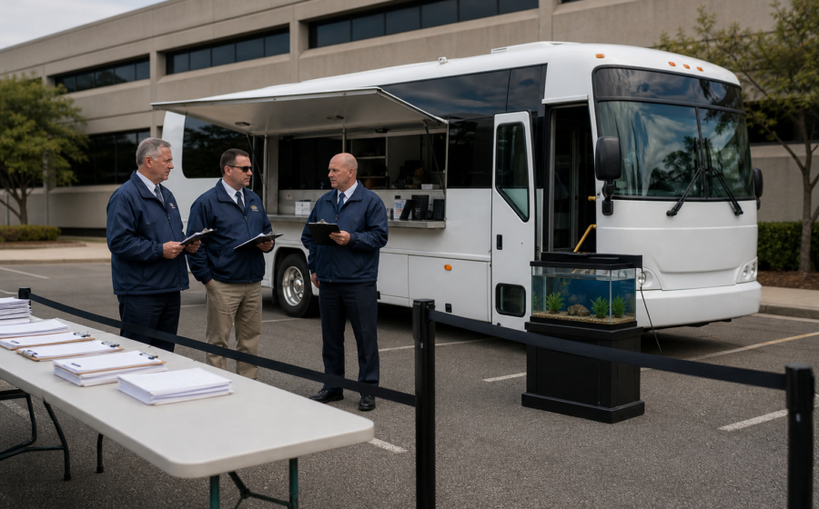 Editorial illustration for ICE Launches Mobile Detention Center With Pull-Down Service Counter