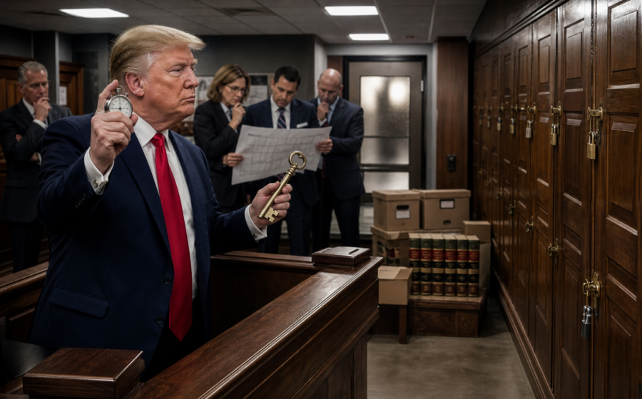 Editorial illustration for Trump Administration Replaces Law School Accreditation With One Giant Escape Room