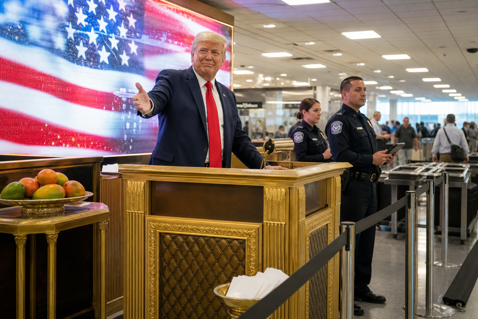 Editorial illustration for CBP Converts Airport Customs Into Trump Appreciation Priority Lane