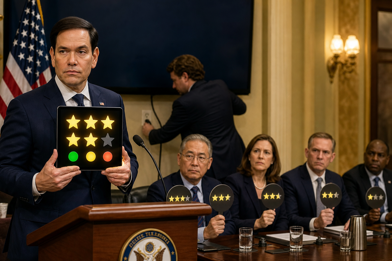 Editorial illustration for Rubio Lets Foreign Governments Rate U.S. Residents’ Political Speech