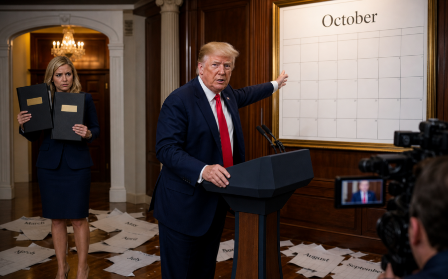 Editorial illustration for Trump Says March Predictions Cannot Be Held Against October Trump