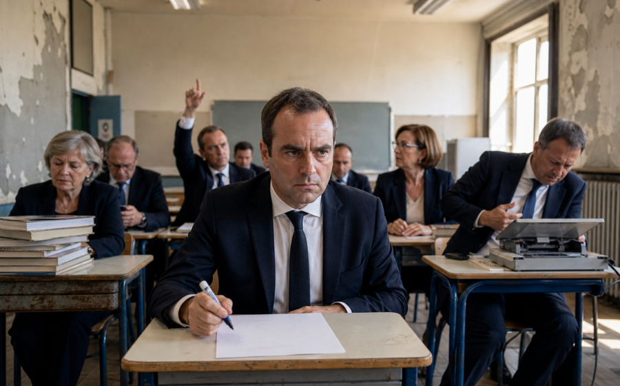 Editorial illustration for Lecornu Makes Cabinet Take France’s Underfunded-School Final Exam