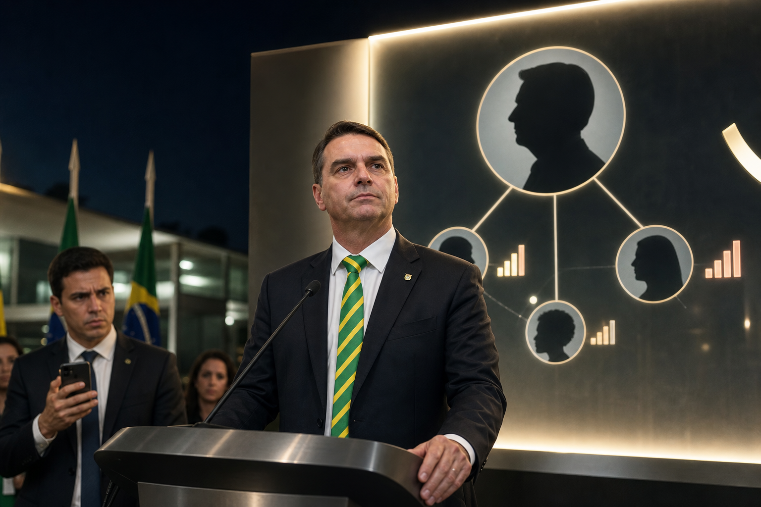 Editorial illustration for Flávio Bolsonaro Runs for President Under Jair’s Unlimited Family Plan