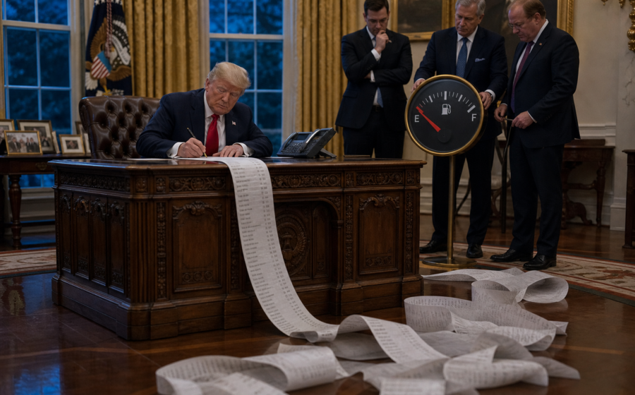 Editorial illustration for Trump White House Calls $6 Diesel America’s Down Payment on Presidential Resolve