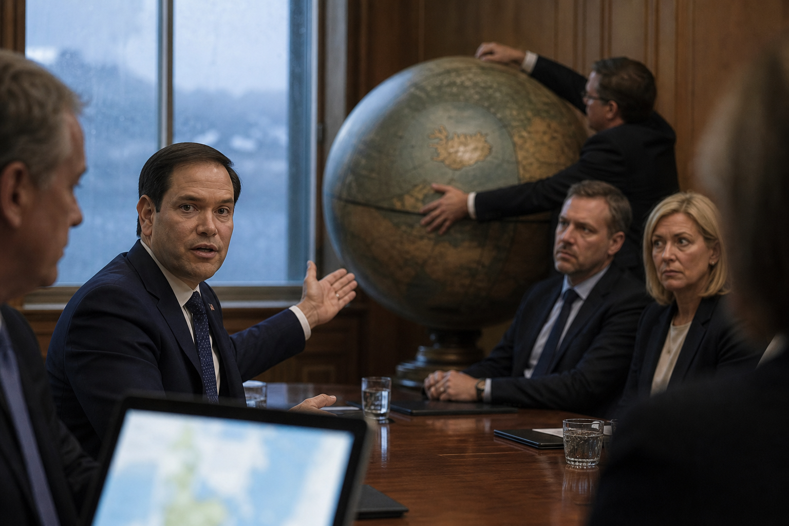Editorial illustration for Rubio Assures Iceland America Has No Plans It Can Discuss