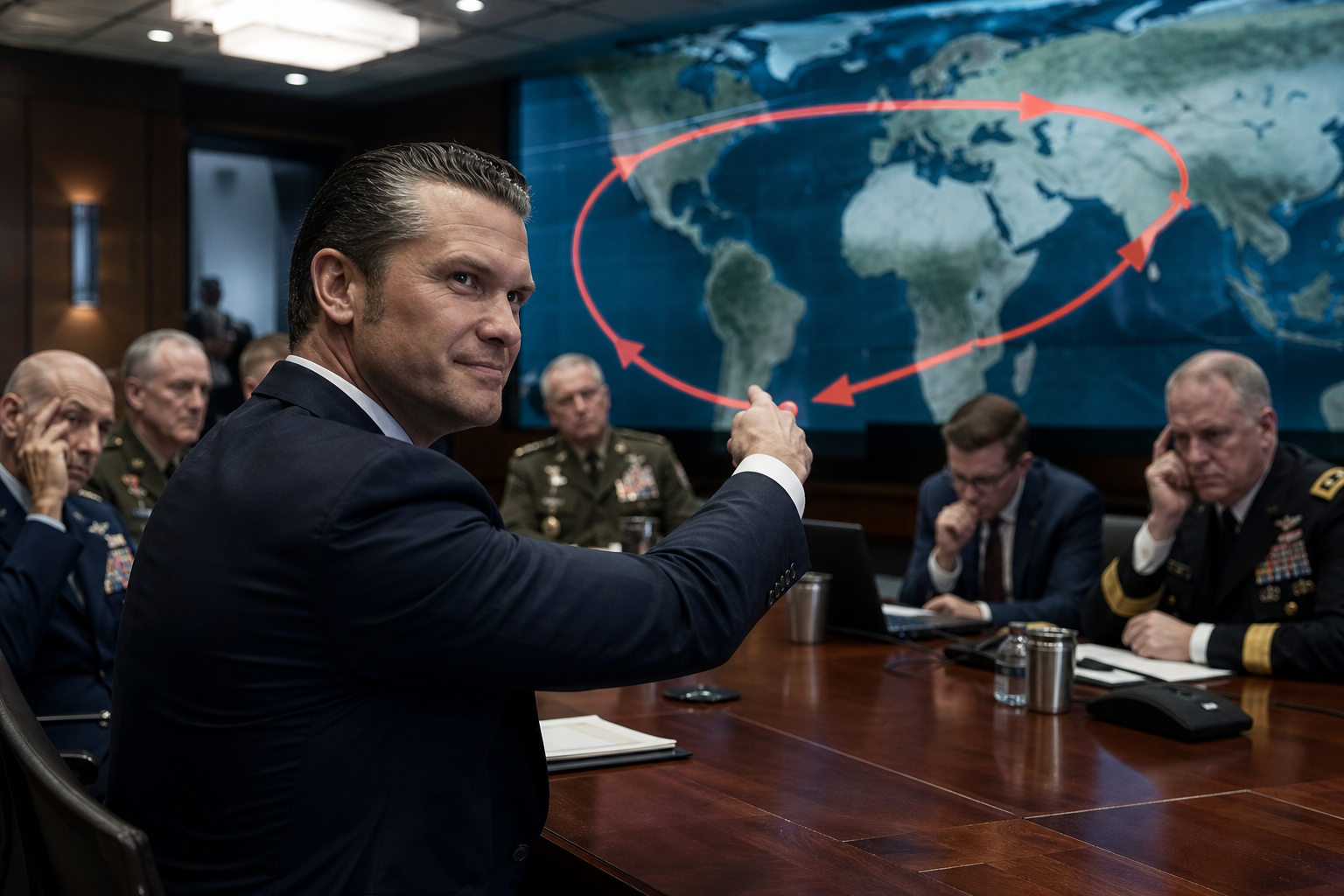 Editorial illustration for Hegseth Sends Pentagon Hunting for Enemy He Keeps Bringing to Work