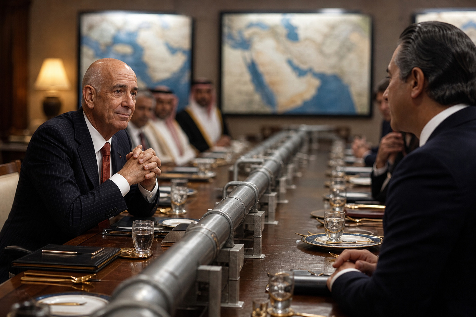 Editorial illustration for Tom Barrack’s Pipeline Advocacy Reclassified as a Complicated Professional Friendship