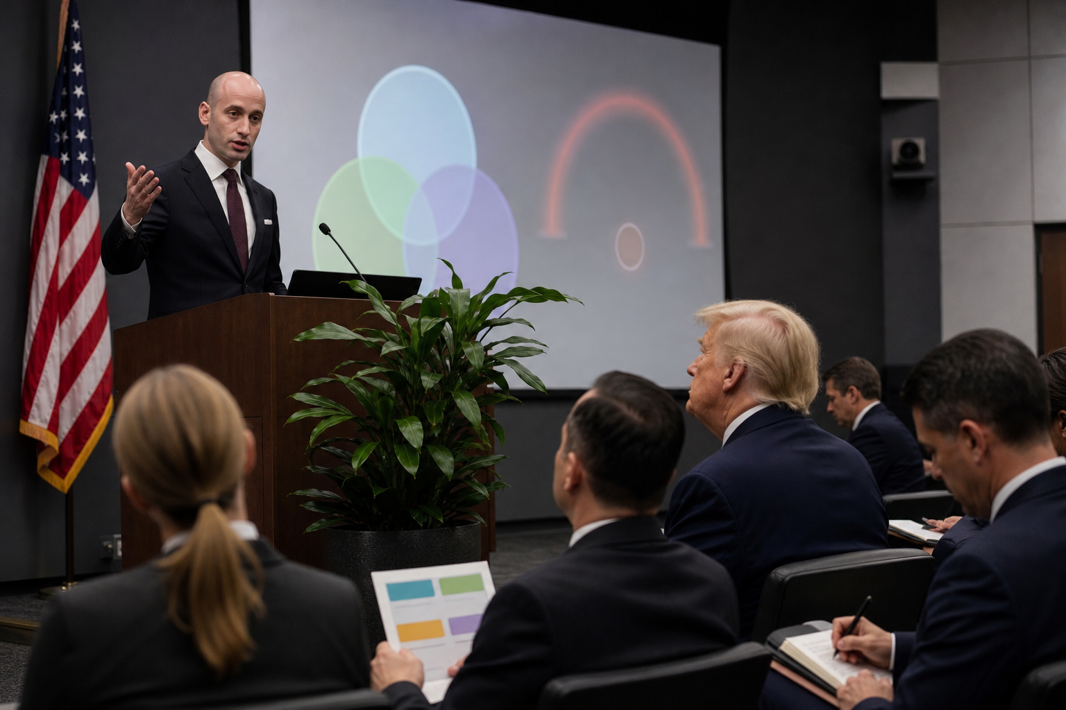 Editorial illustration for Stephen Miller’s FBI Seminar Rebrands Distance From Power as a Threat Indicator