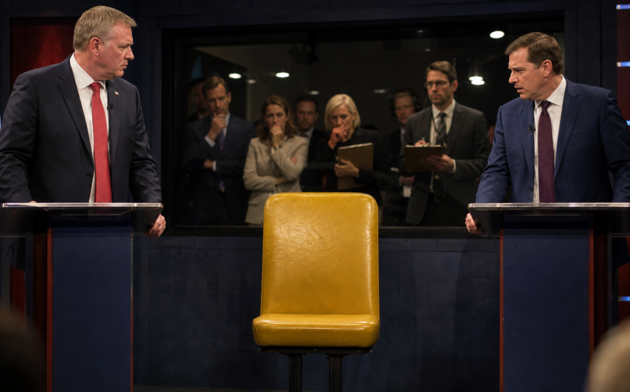 Editorial illustration for Finstad and Johnson Turn Minnesota Debate Into a School-Bus Primary