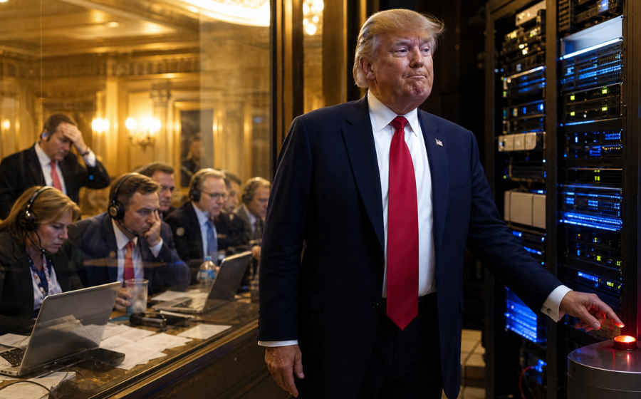 Editorial illustration for Republicans Put Trump on a Legacy System Before the Midterms