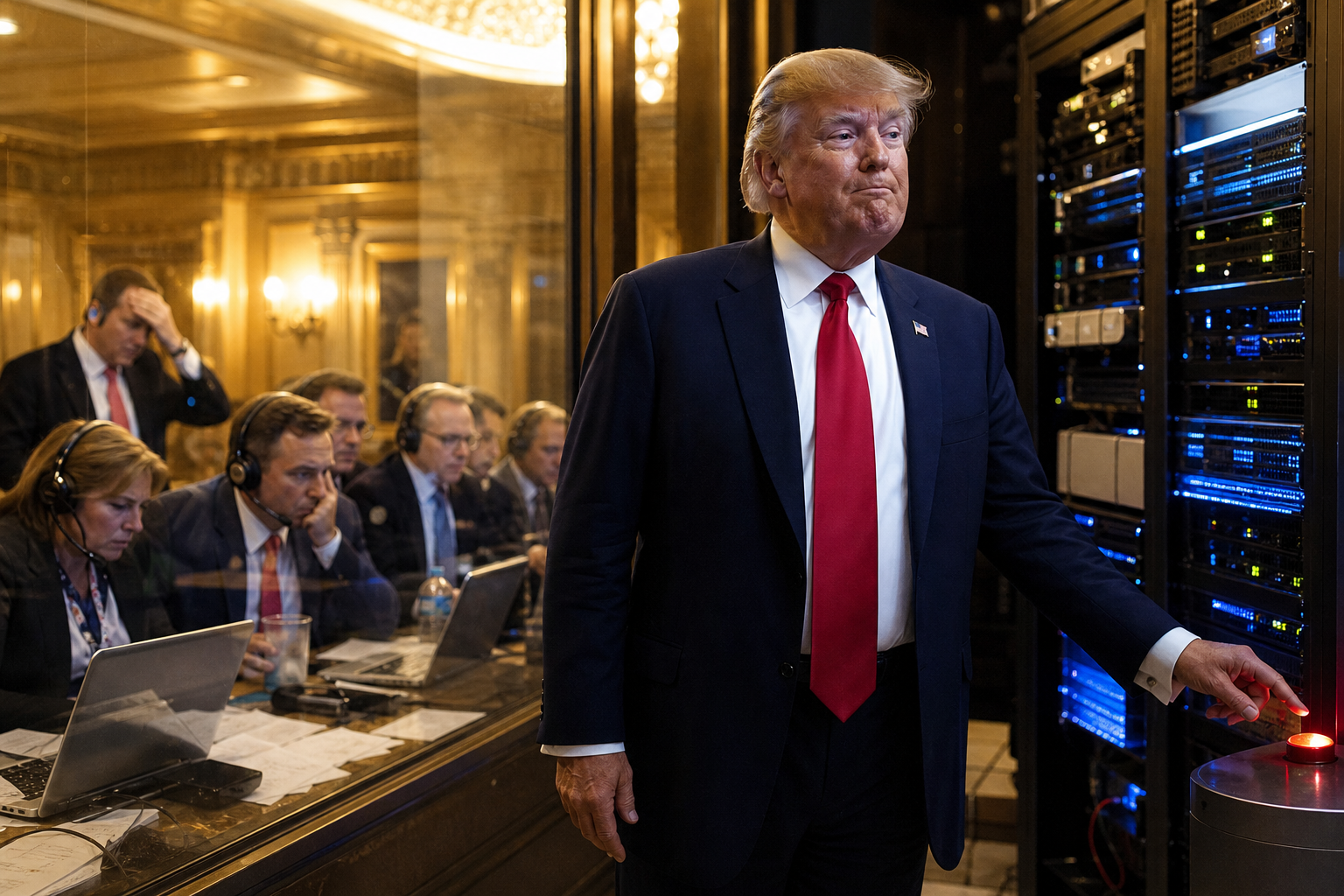 Editorial illustration for Republicans Put Trump on a Legacy System Before the Midterms
