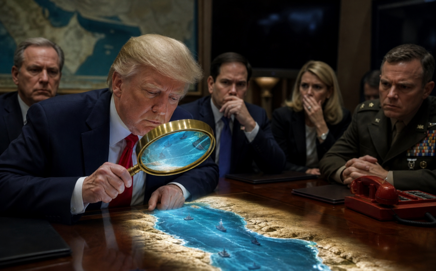 Editorial illustration for Trump Puts Yemen War in Cart, Waits for Better Deal