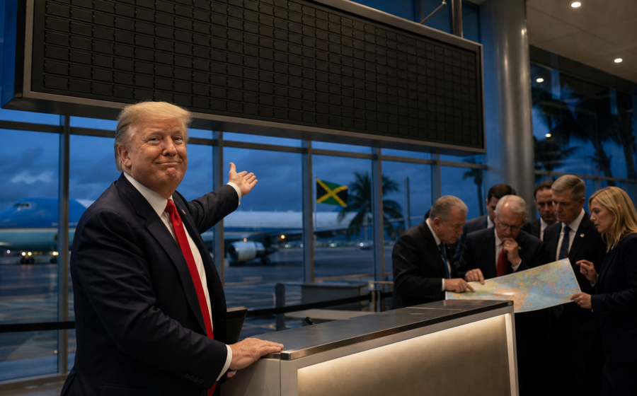 Editorial illustration for Jamaica’s New Transit Deal Makes U.S. Deportation a Connecting Flight