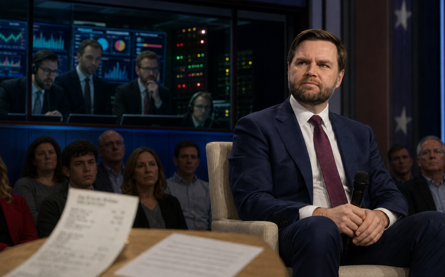 Editorial illustration for JD Vance Begins Testing His 2028 Answers on Today’s Gas Prices
