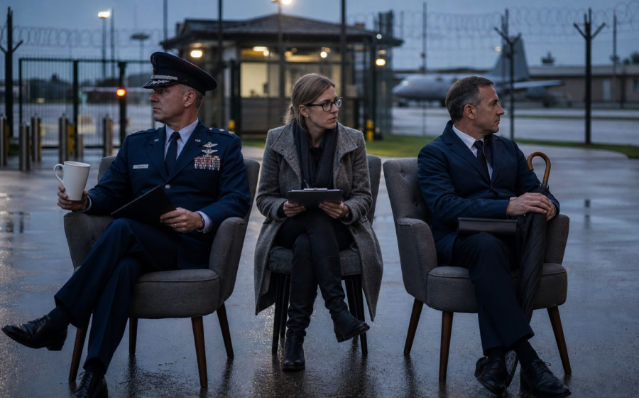 Editorial illustration for Britain and America Enter Couples Therapy After Iran Plot Reaches Their Air Base