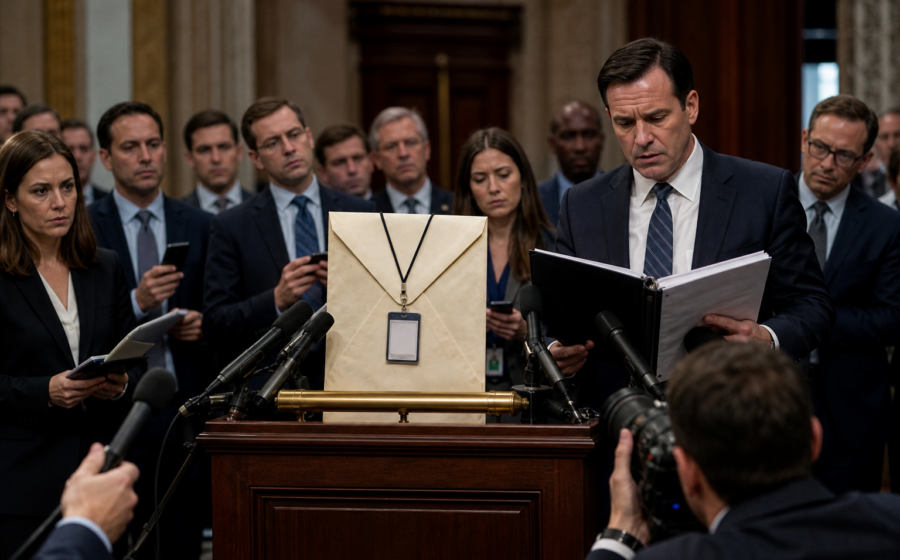 Editorial illustration for Congress Accredits Suspicious Letters as Capitol Press Corps