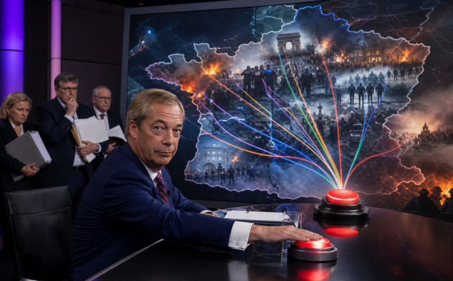 Editorial illustration for Nigel Farage Releases France Analysis With Conclusion Pre-Installed
