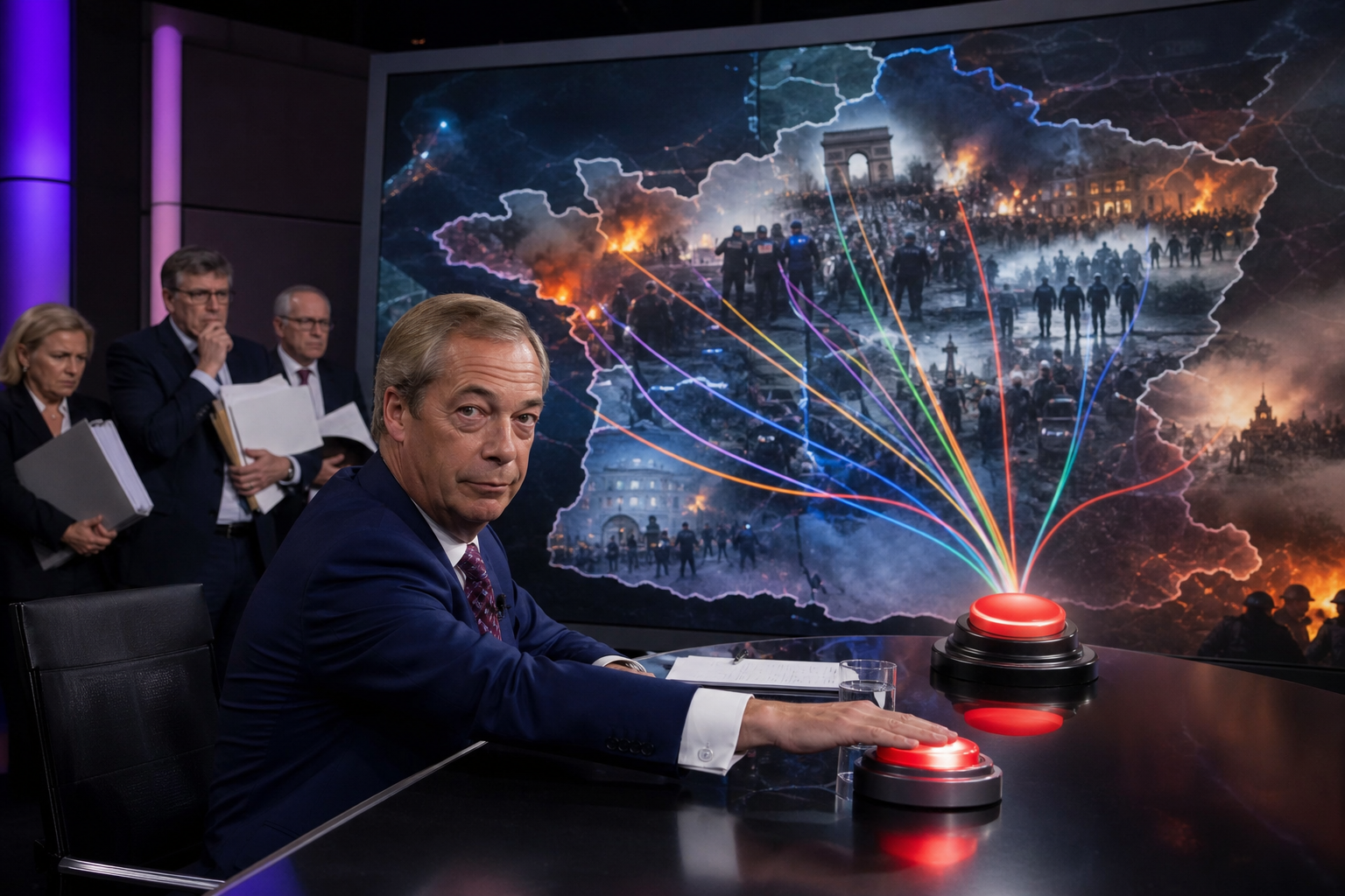 Editorial illustration for Nigel Farage Releases France Analysis With Conclusion Pre-Installed