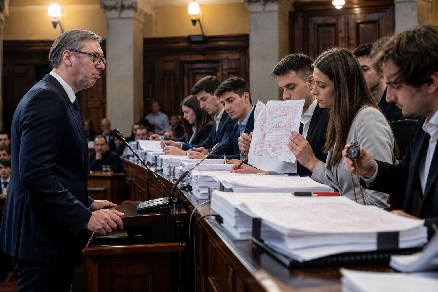 Editorial illustration for Serbia’s Students Put Vučić’s Entire Government Up for Peer Review