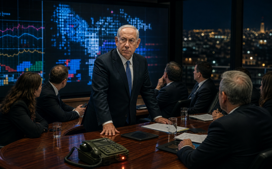 Editorial illustration for Netanyahu Makes West Bank Security Decisions Report to His Pollster
