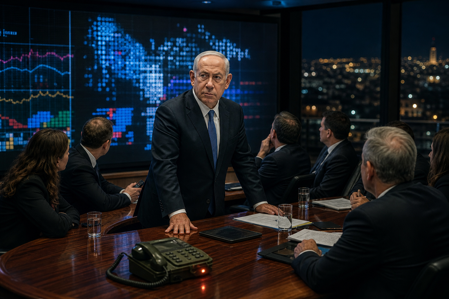 Editorial illustration for Netanyahu Makes West Bank Security Decisions Report to His Pollster