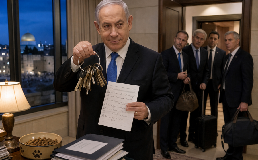 Editorial illustration for Netanyahu’s Caretaker Government Leaves Israel an Extremely Detailed House-Sitting Note