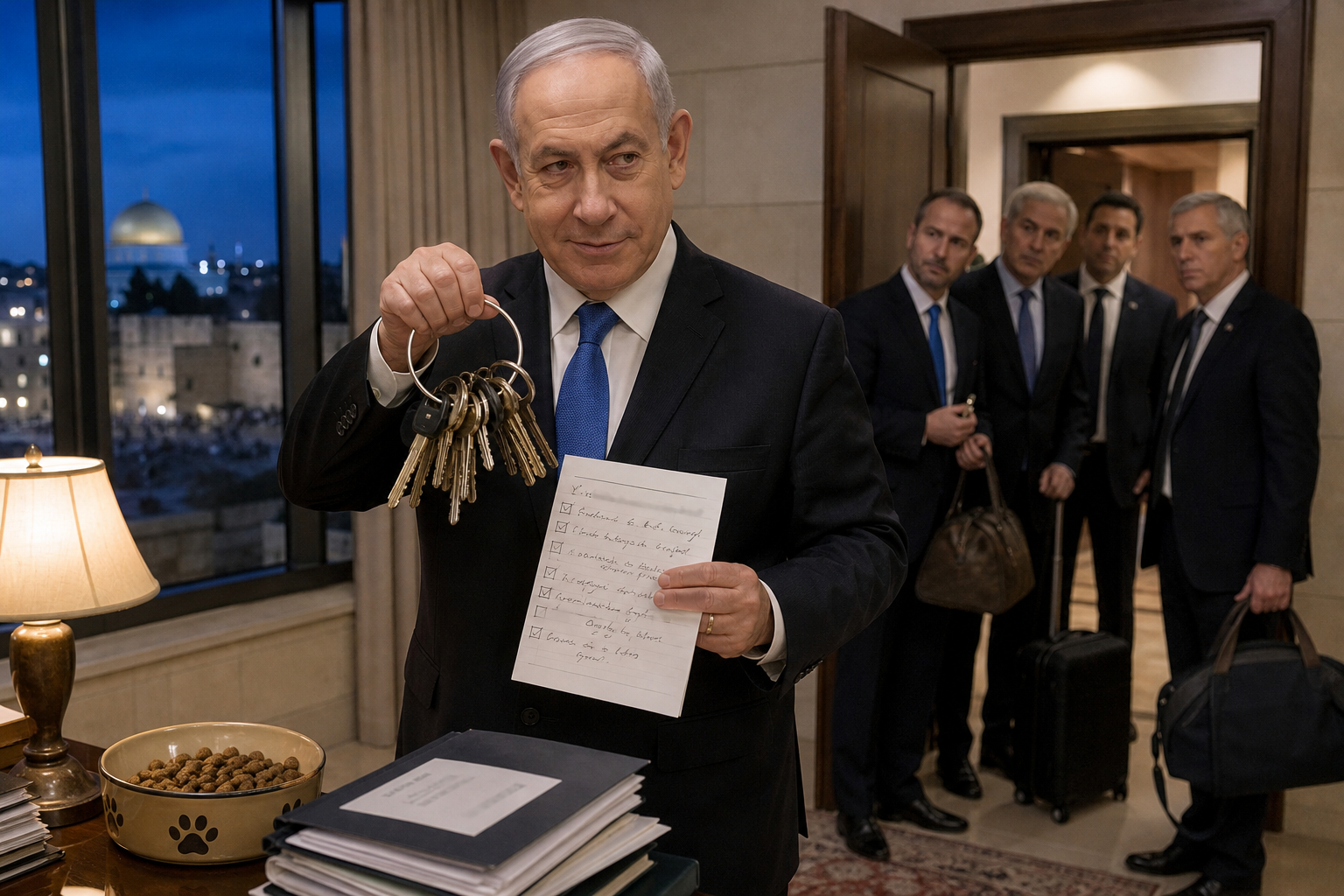 Editorial illustration for Netanyahu’s Caretaker Government Leaves Israel an Extremely Detailed House-Sitting Note